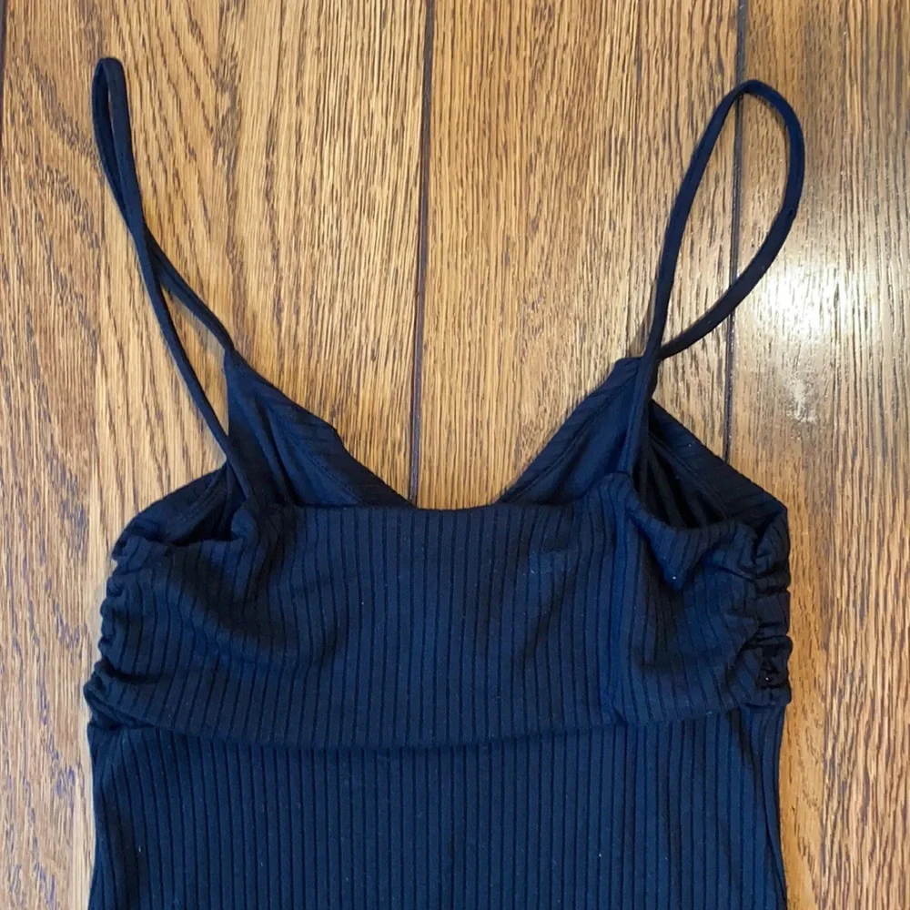 Rachel Pally Rib Spaghetti Strap Black Dress Large Leg Slit Women's Large - Picture 6 of 9